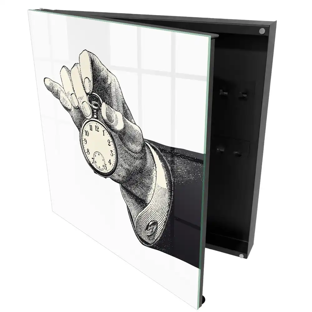 Boîte à clés murale montre rétro avec aiguille noire et blanche