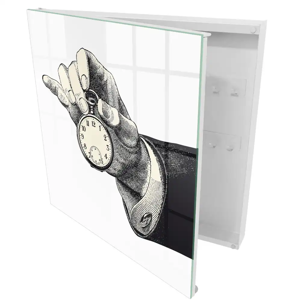 Boîte à clés murale montre rétro avec aiguille noire et blanche