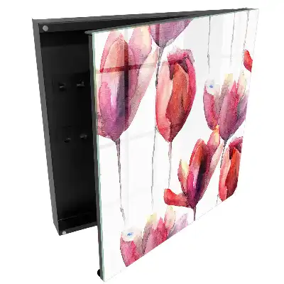Armoire à clés tulipes à l'aquarelle dans des tons de rouge et de rose