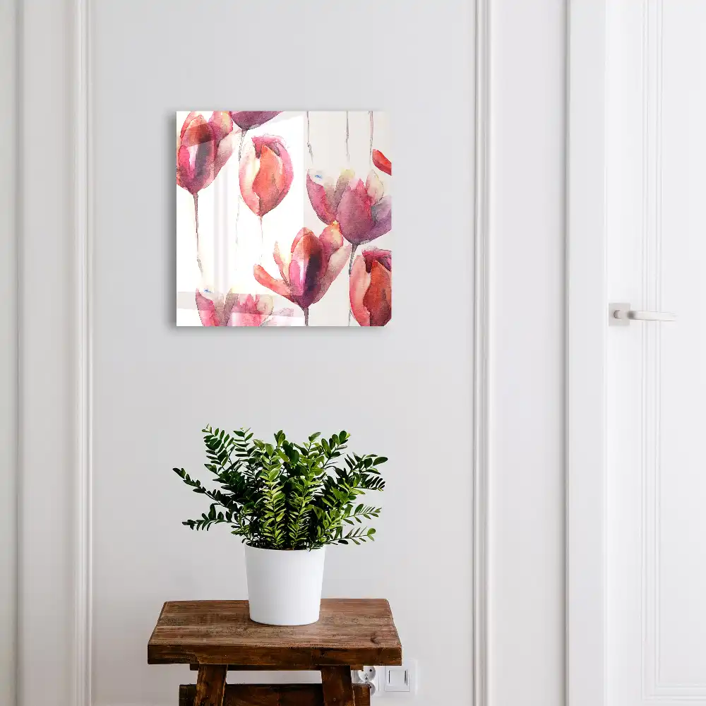Armoire à clés tulipes à l'aquarelle dans des tons de rouge et de rose