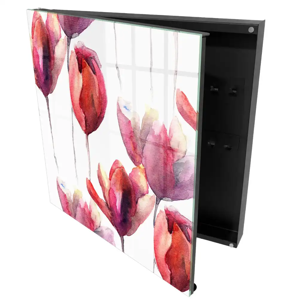 Armoire à clés tulipes à l'aquarelle dans des tons de rouge et de rose