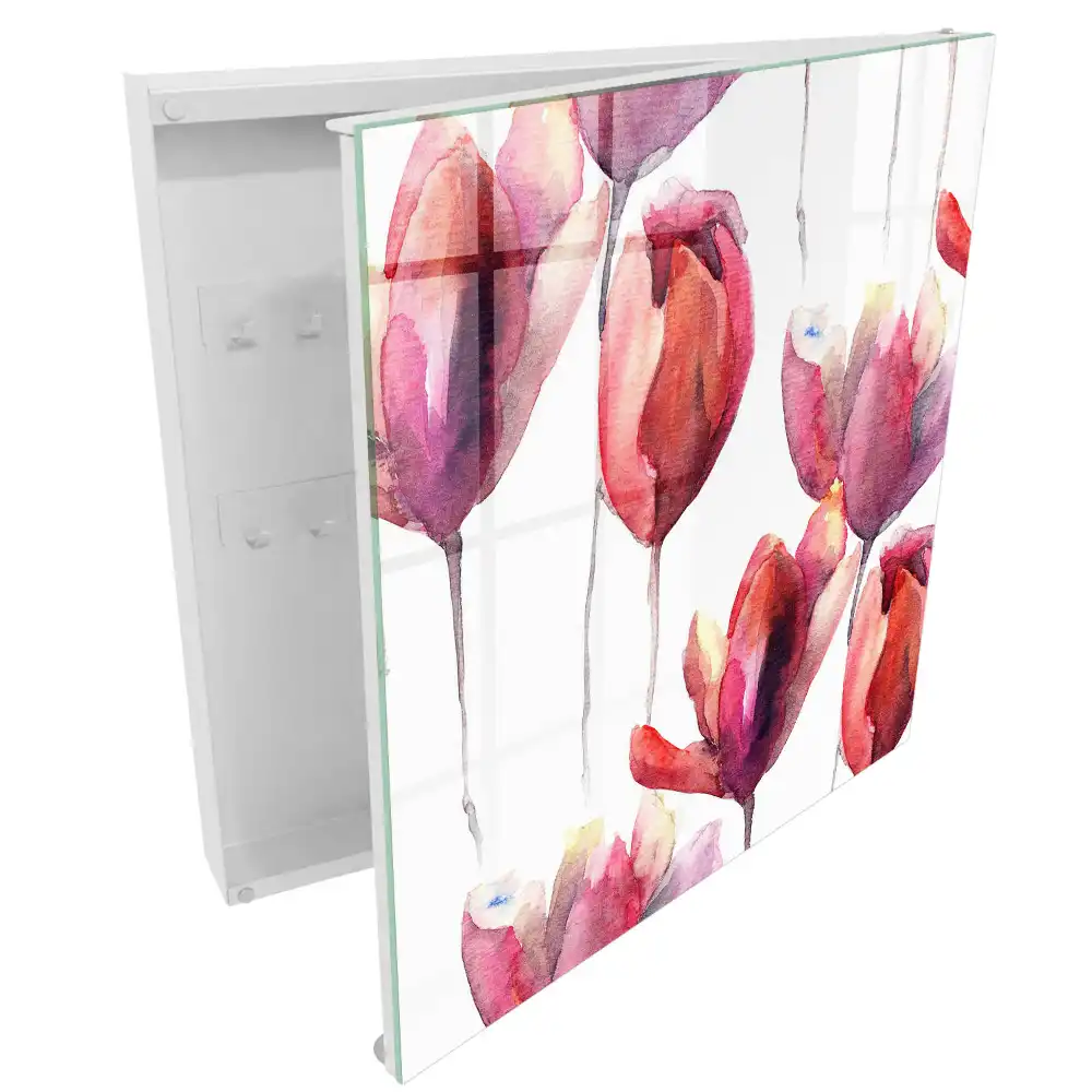 Armoire à clés tulipes à l'aquarelle dans des tons de rouge et de rose