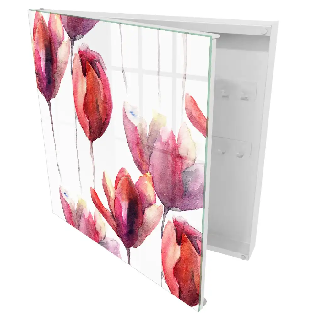 Armoire à clés tulipes à l'aquarelle dans des tons de rouge et de rose