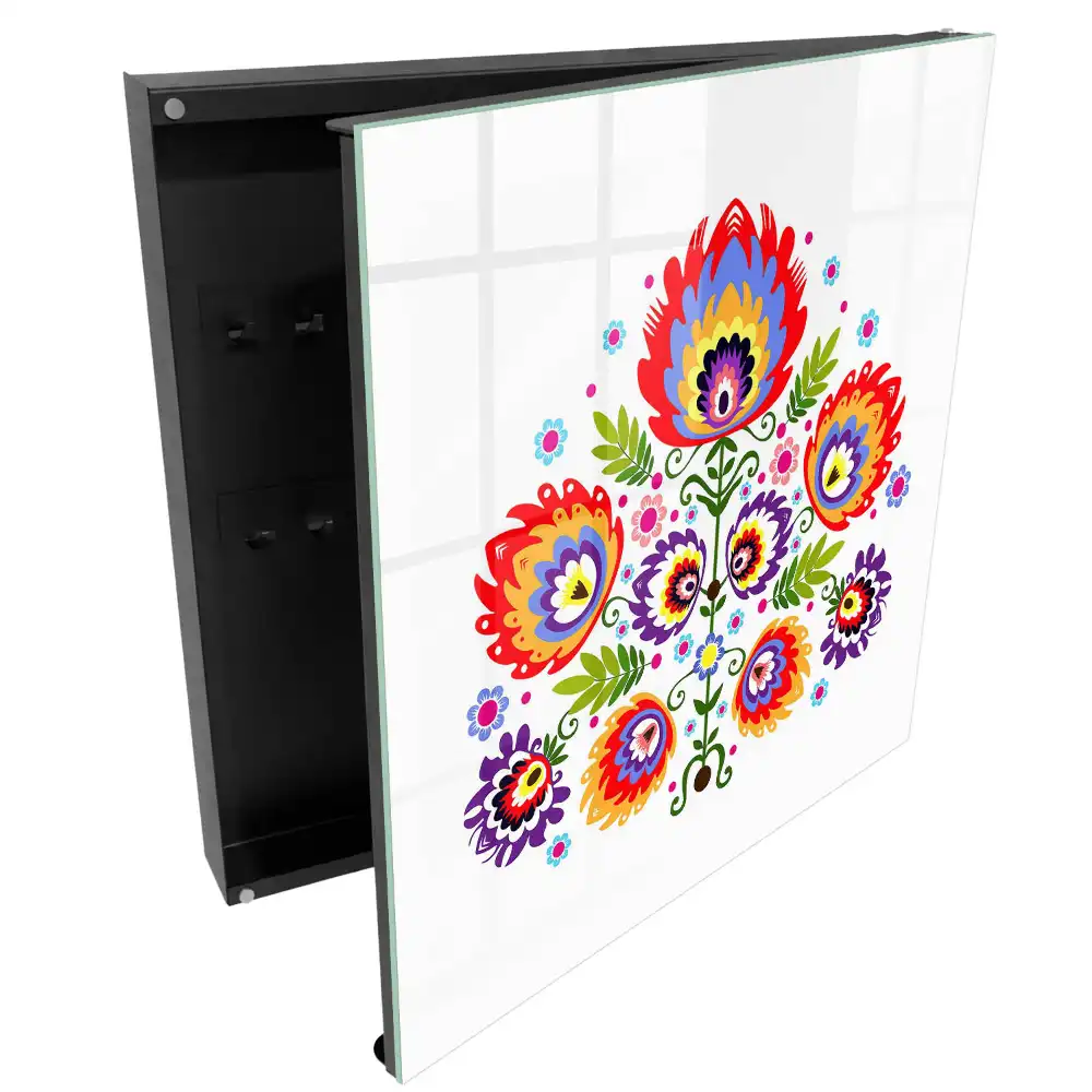 Boîte à clés murale motifs floraux colorés de style folklorique