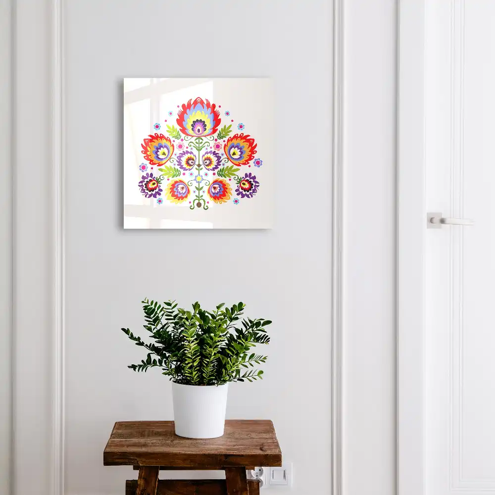 Boîte à clés murale motifs floraux colorés de style folklorique