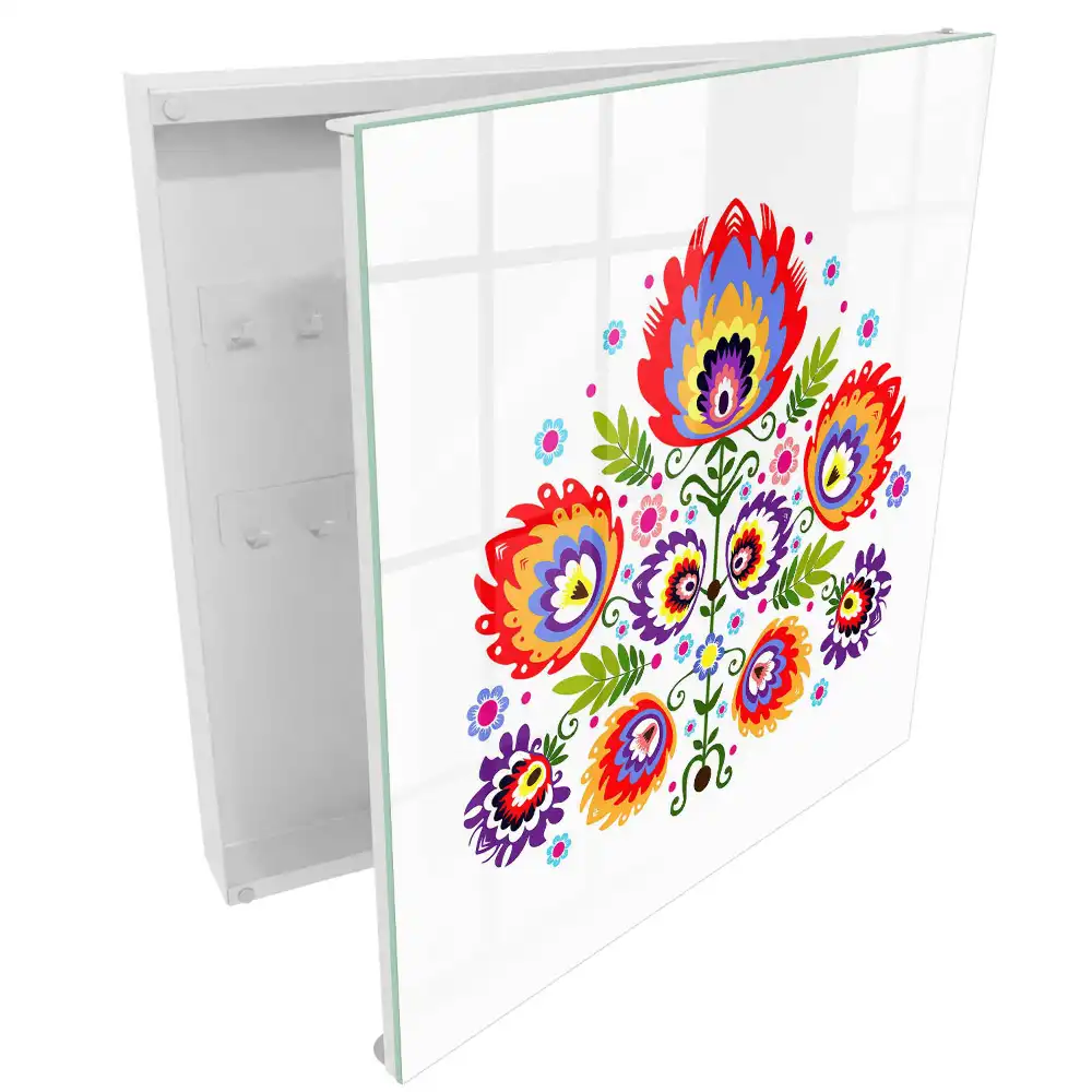 Boîte à clés murale motifs floraux colorés de style folklorique
