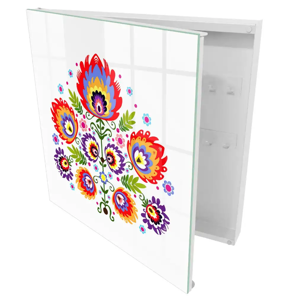 Boîte à clés murale motifs floraux colorés de style folklorique