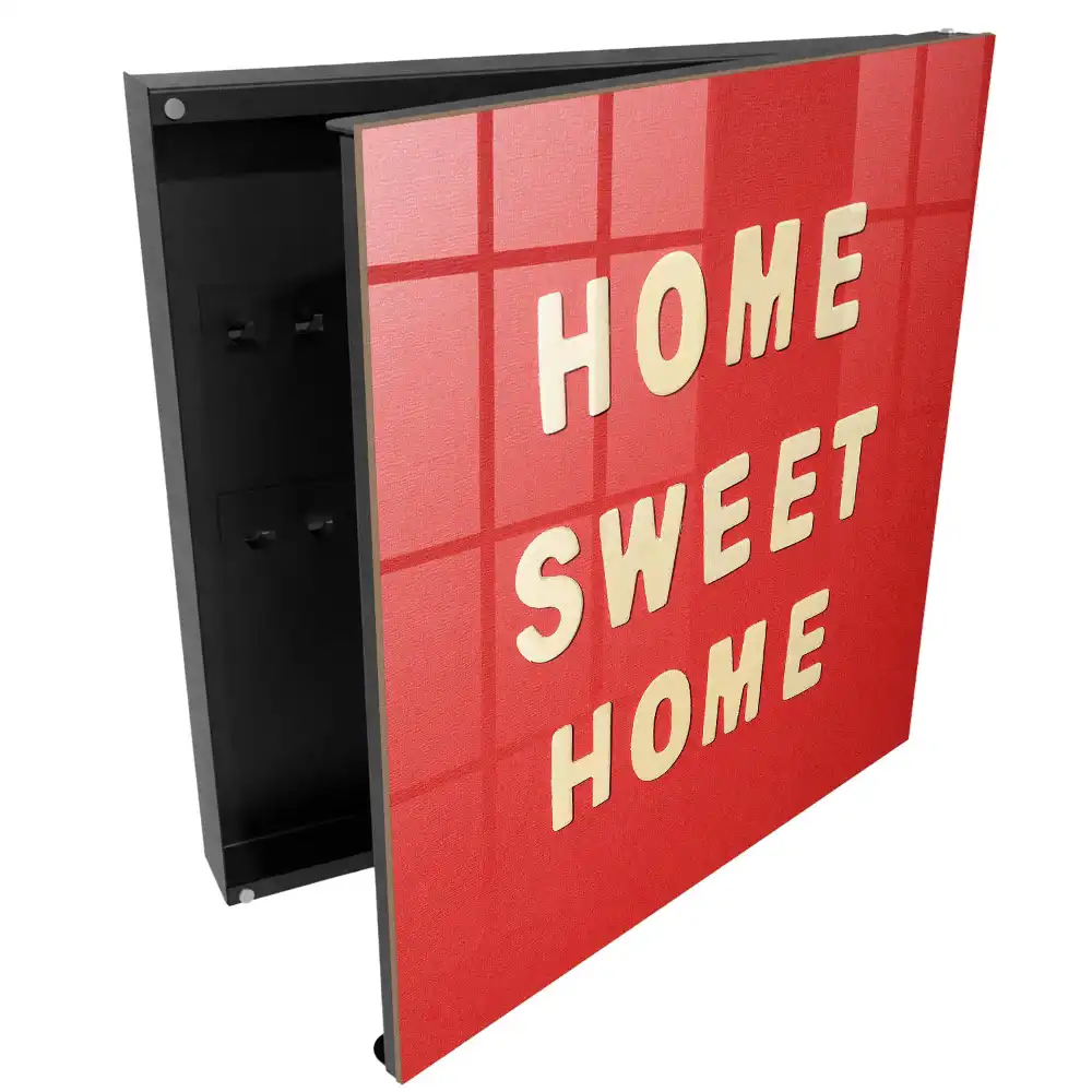 Boîte à clés murale l'inscription HOME SWEET HOME sur fond rouge