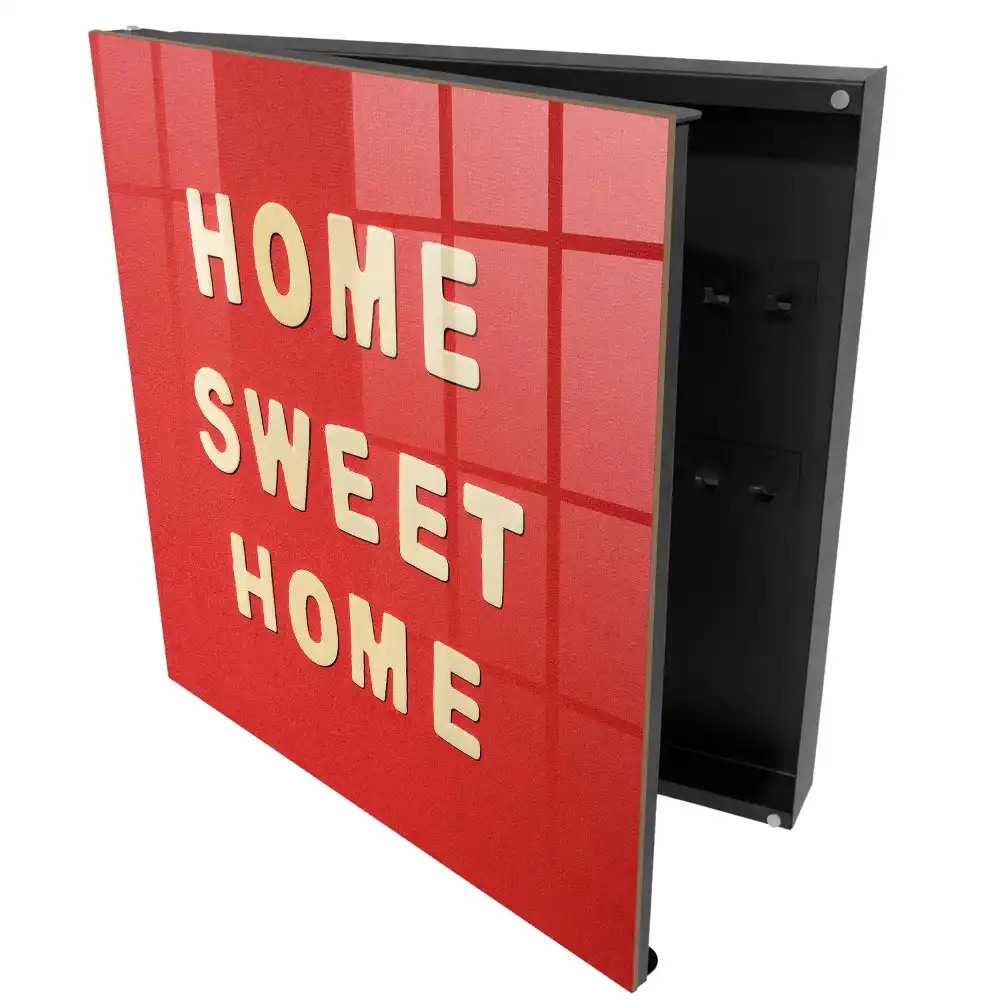 Boîte à clés murale l'inscription HOME SWEET HOME sur fond rouge