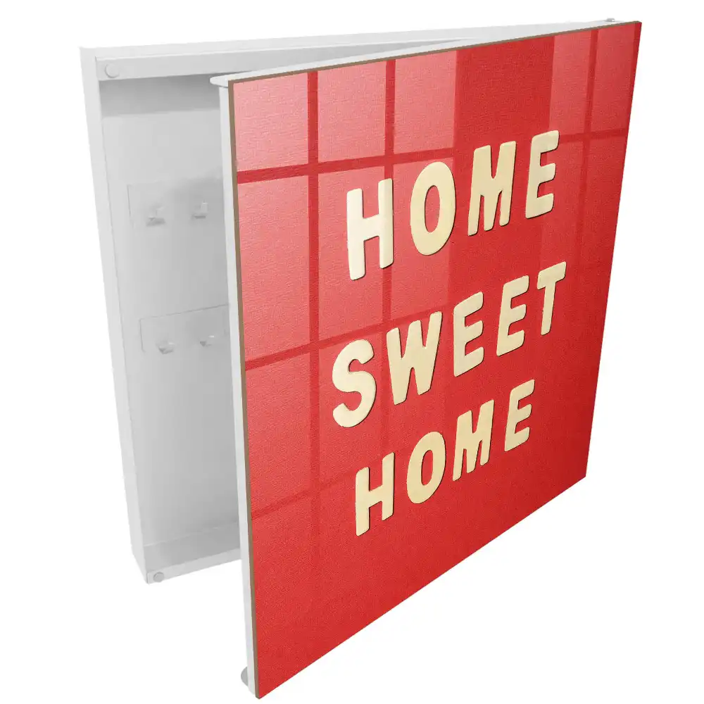 Boîte à clés murale l'inscription HOME SWEET HOME sur fond rouge
