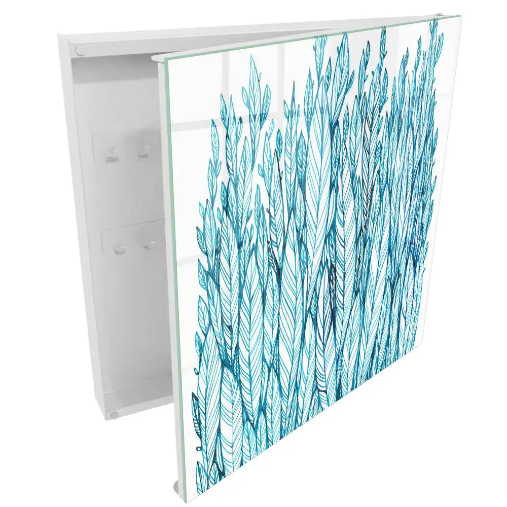 Armoire à clés feuilles bleues délicates et fines