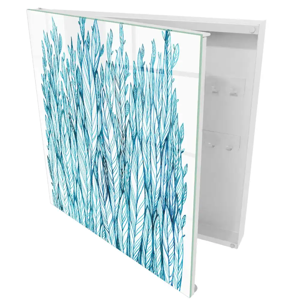 Armoire à clés feuilles bleues délicates et fines