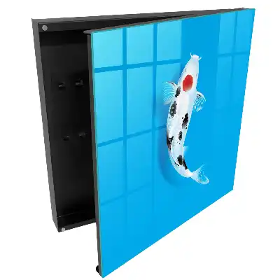 Boîte à clés poissons koi noirs et blancs sur fond bleu