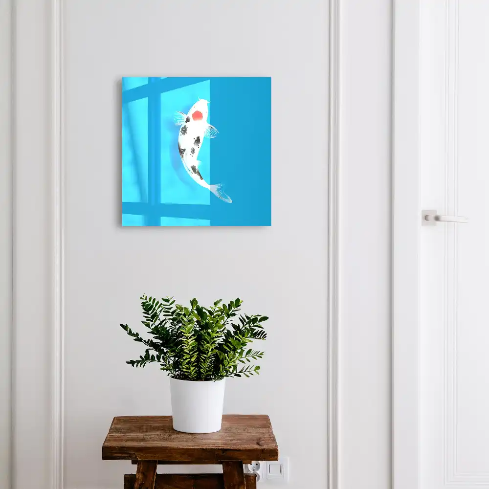 Boîte à clés poissons koi noirs et blancs sur fond bleu