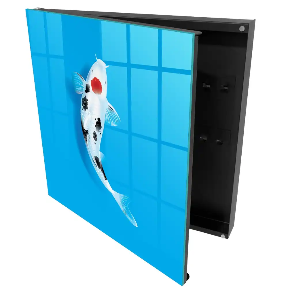 Boîte à clés poissons koi noirs et blancs sur fond bleu