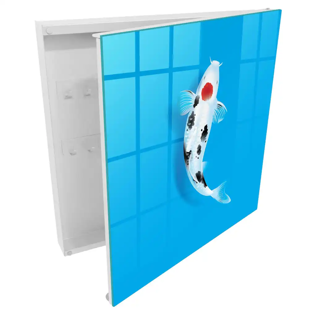 Boîte à clés poissons koi noirs et blancs sur fond bleu