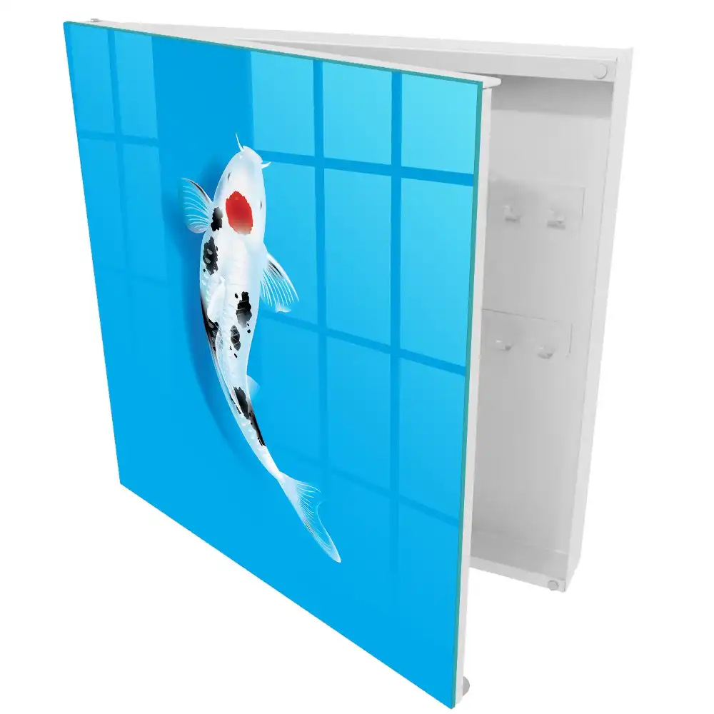Boîte à clés poissons koi noirs et blancs sur fond bleu