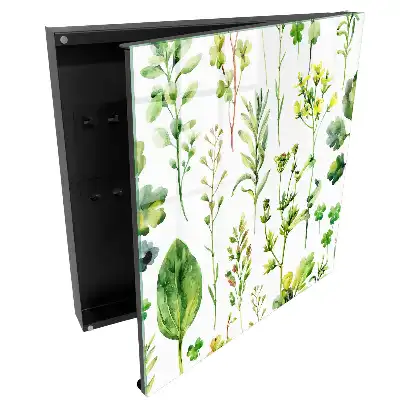 Boîte à clés murale plantes vertes sur fond blanc dans un style aquarelle