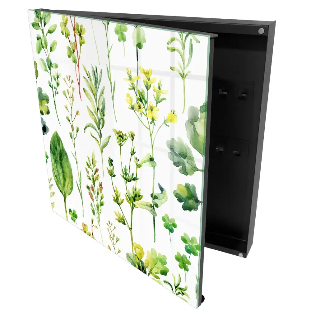 Boîte à clés murale plantes vertes sur fond blanc dans un style aquarelle