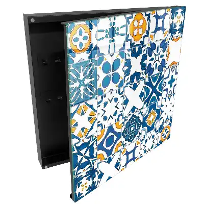 Armoire à clés motifs géométriques avec contraste bleu et jaune