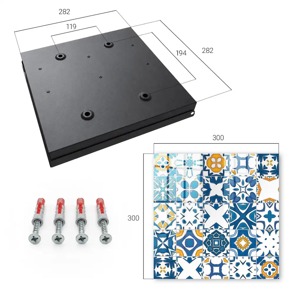 Armoire à clés motifs géométriques avec contraste bleu et jaune