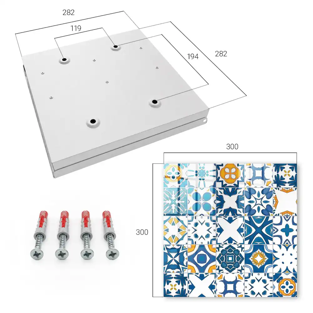 Armoire à clés motifs géométriques avec contraste bleu et jaune