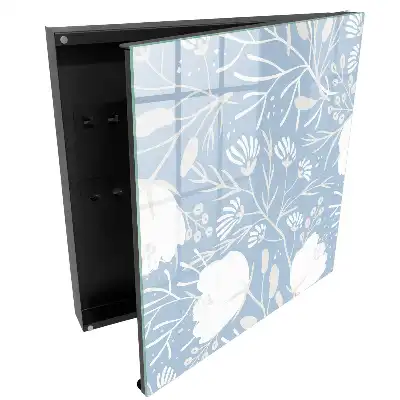Boîte à clés murale motifs floraux sur fond bleu clair