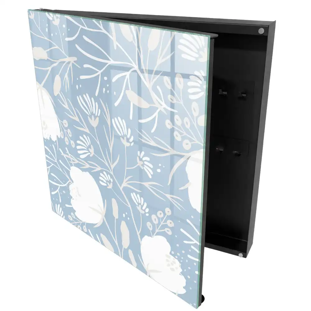 Boîte à clés murale motifs floraux sur fond bleu clair