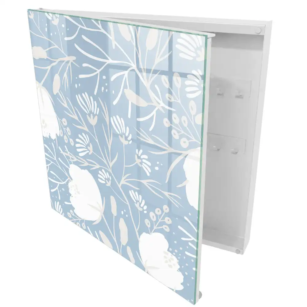 Boîte à clés murale motifs floraux sur fond bleu clair