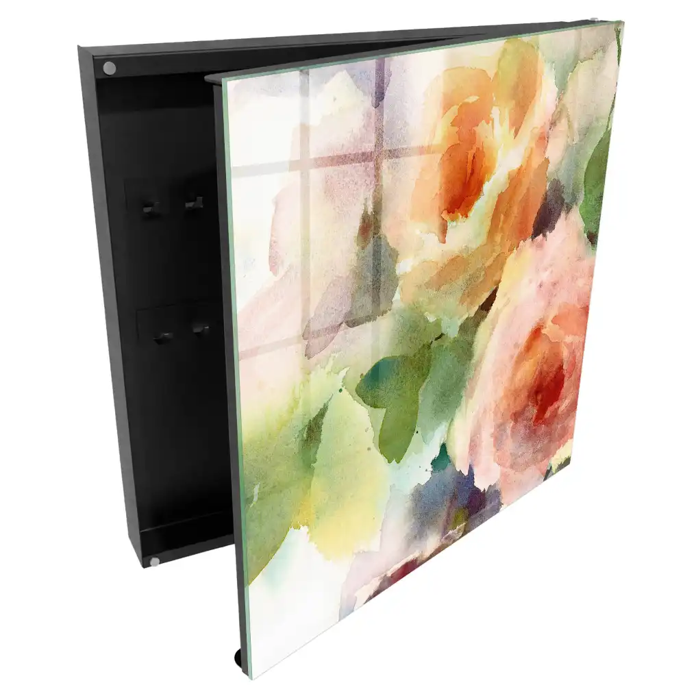 Armoire à clés fleurs à l'aquarelle aux couleurs pastel