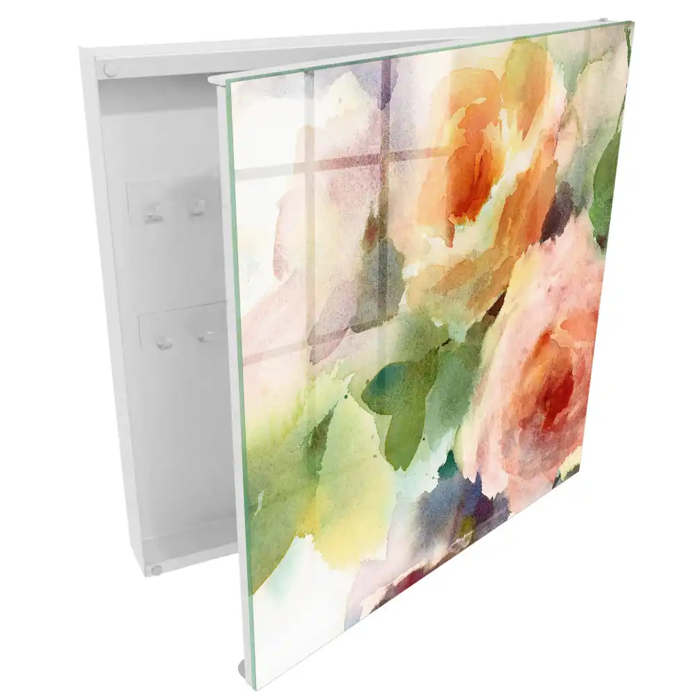 Armoire à clés fleurs à l'aquarelle aux couleurs pastel