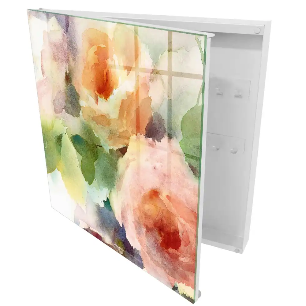 Armoire à clés fleurs à l'aquarelle aux couleurs pastel