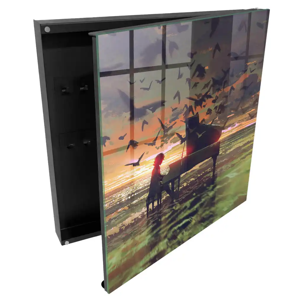 Boîte à clés murale pianiste au coucher du soleil