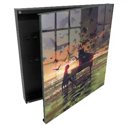 Boîte à clés murale pianiste au coucher du soleil