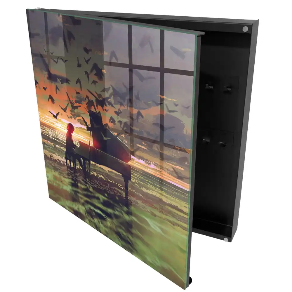 Boîte à clés murale pianiste au coucher du soleil