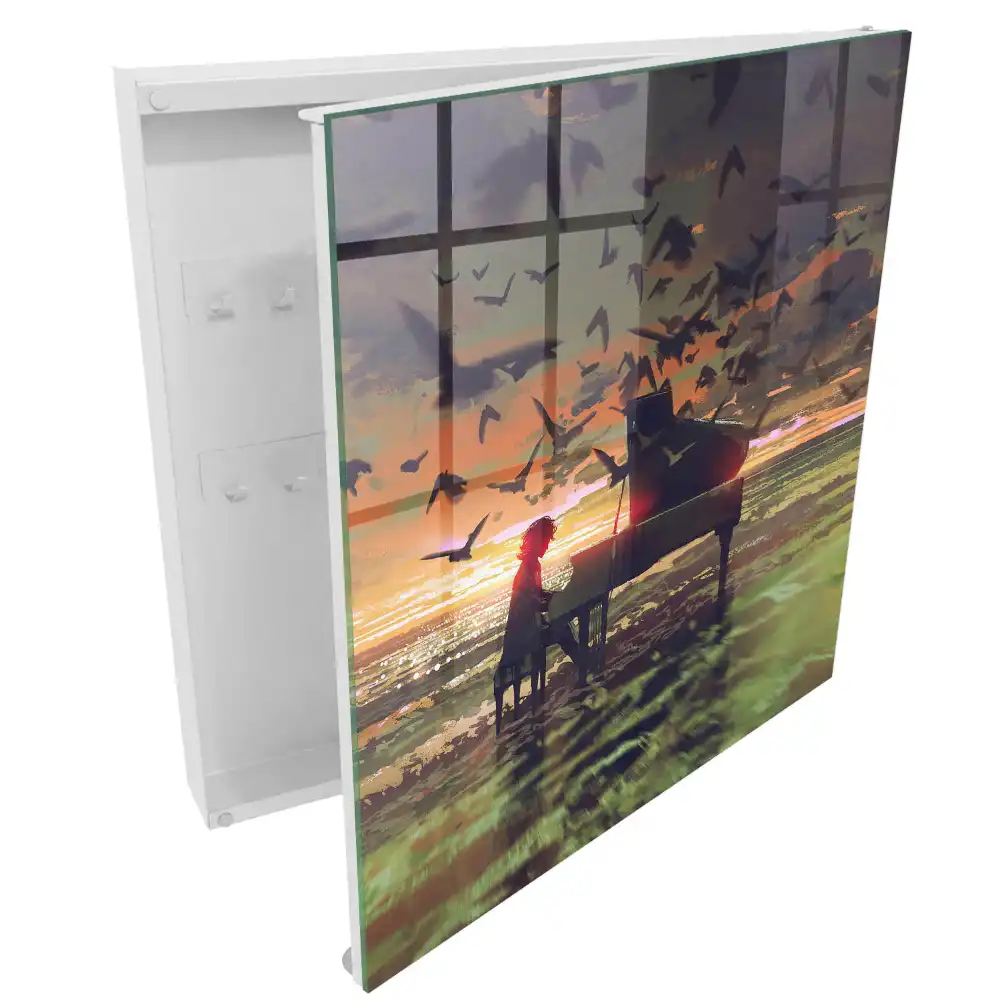 Boîte à clés murale pianiste au coucher du soleil