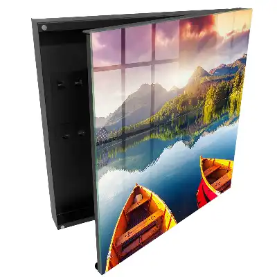 Armoire à clés paysage montagneux surplombant le lac au coucher du soleil
