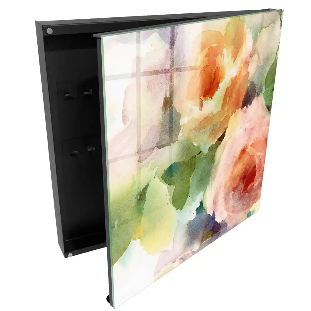 Armoire à clés fleurs à l'aquarelle aux couleurs subtiles