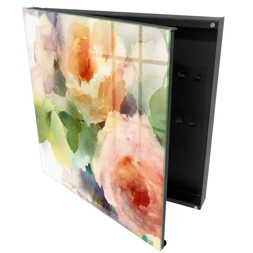 Armoire à clés fleurs à l'aquarelle aux couleurs subtiles