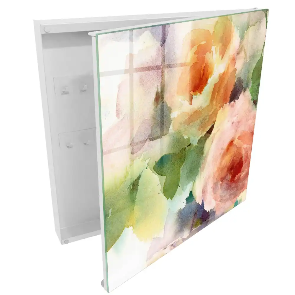 Armoire à clés fleurs à l'aquarelle aux couleurs subtiles