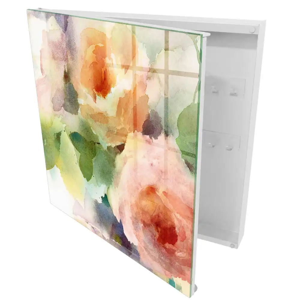 Armoire à clés fleurs à l'aquarelle aux couleurs subtiles
