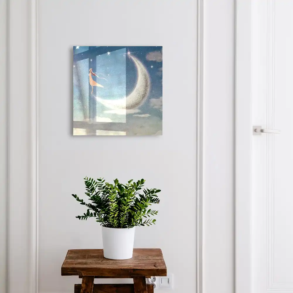 Boîte à clés murale une scène nocturne subtile avec une silhouette sur la lune