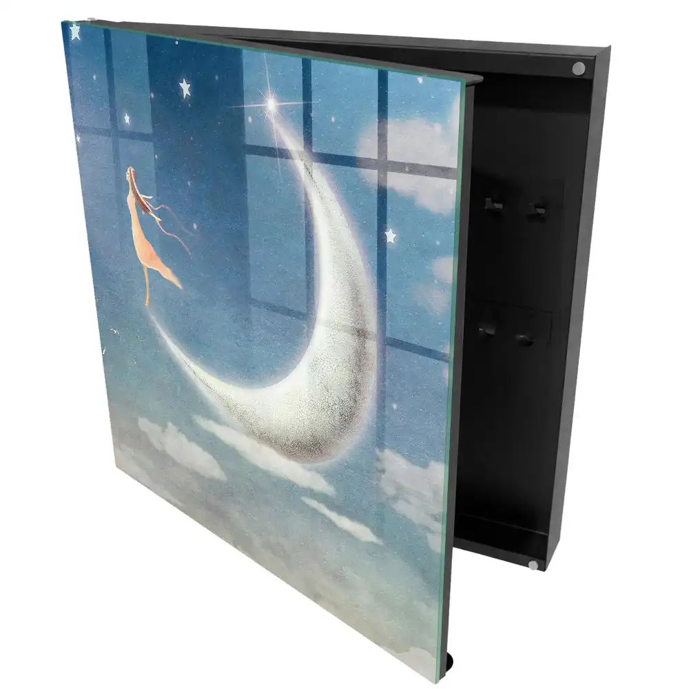 Boîte à clés murale une scène nocturne subtile avec une silhouette sur la lune