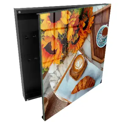 Boîte à clés murale tournesols orange café et croissant