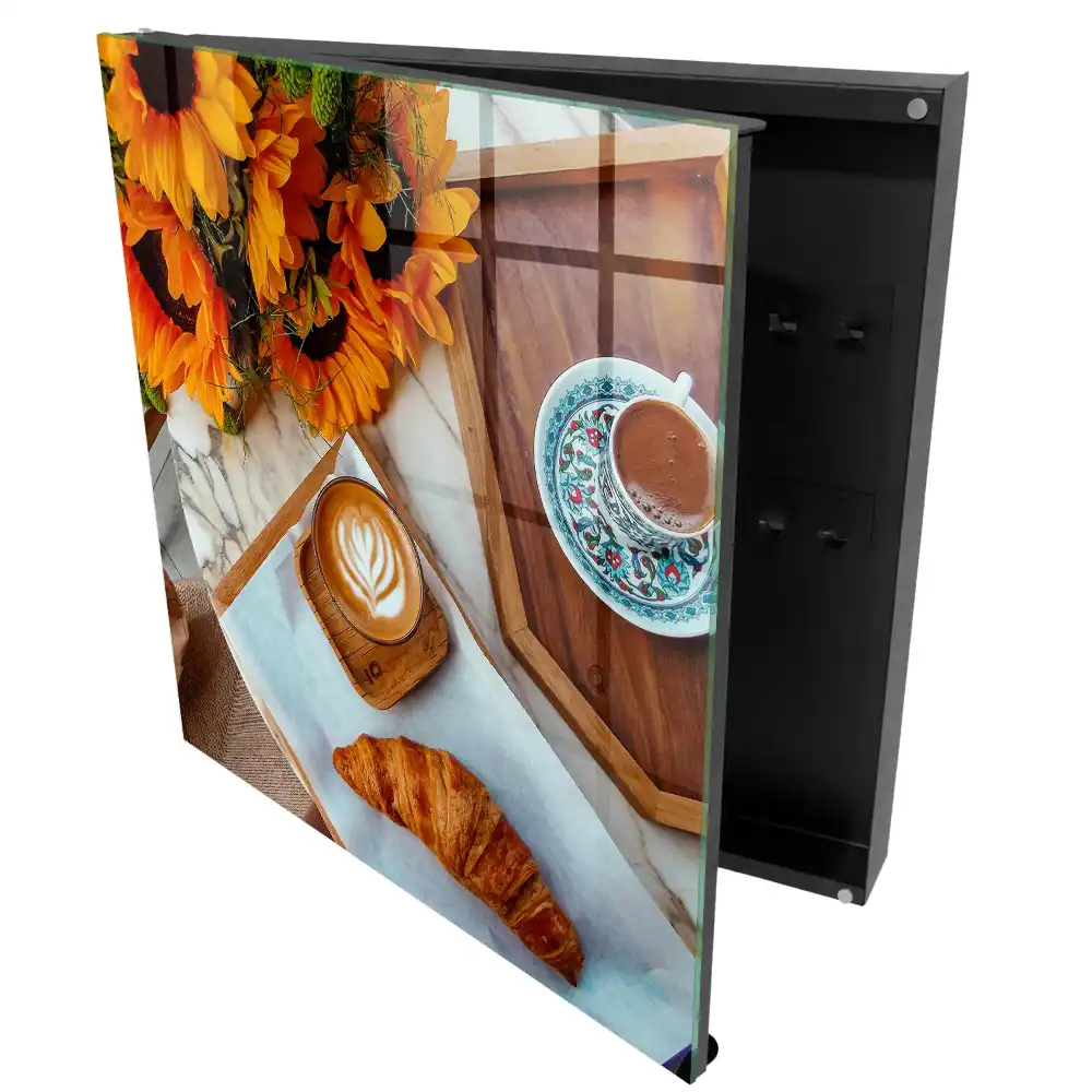 Boîte à clés murale tournesols orange café et croissant
