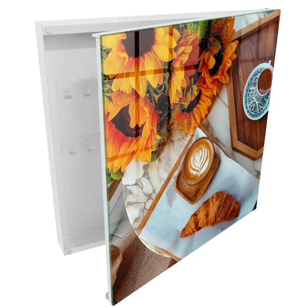 Boîte à clés murale tournesols orange café et croissant