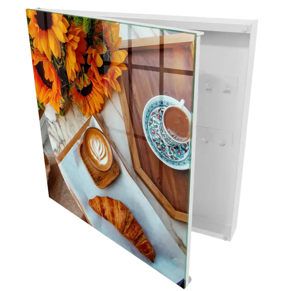 Boîte à clés murale tournesols orange café et croissant