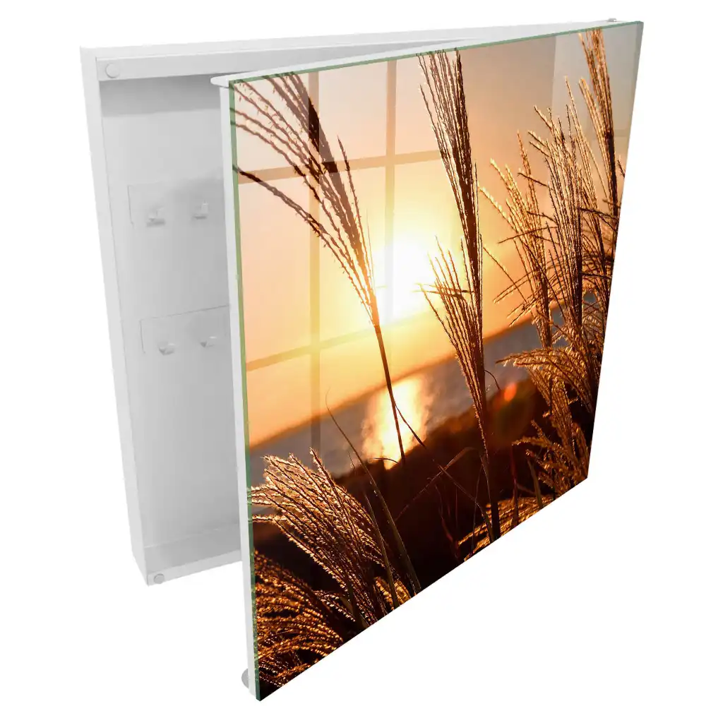 Boîte à clés murale coucher de soleil sur la mer avec des herbes