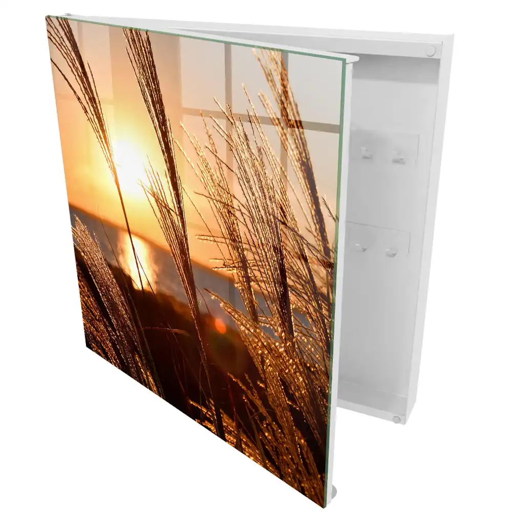 Boîte à clés murale coucher de soleil sur la mer avec des herbes