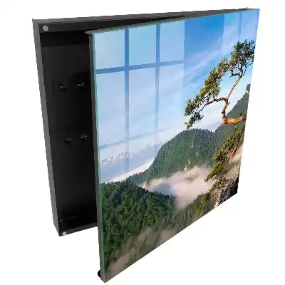 Boîte à clés murale de charmantes collines enveloppées de brouillard et de montagnes enneigées